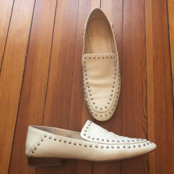 Sole Society Shoes - Sole Society Cream Talbia Studded Loafers Sz 10